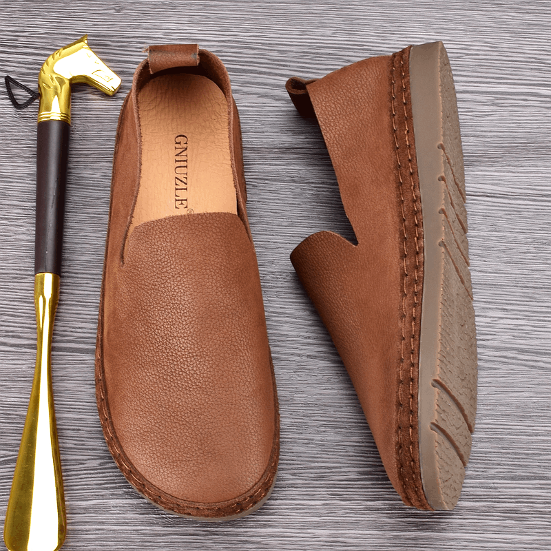 Leather Doudou shoes men's spring and autumn breathable one-pedal men's shoes first layer cowhide