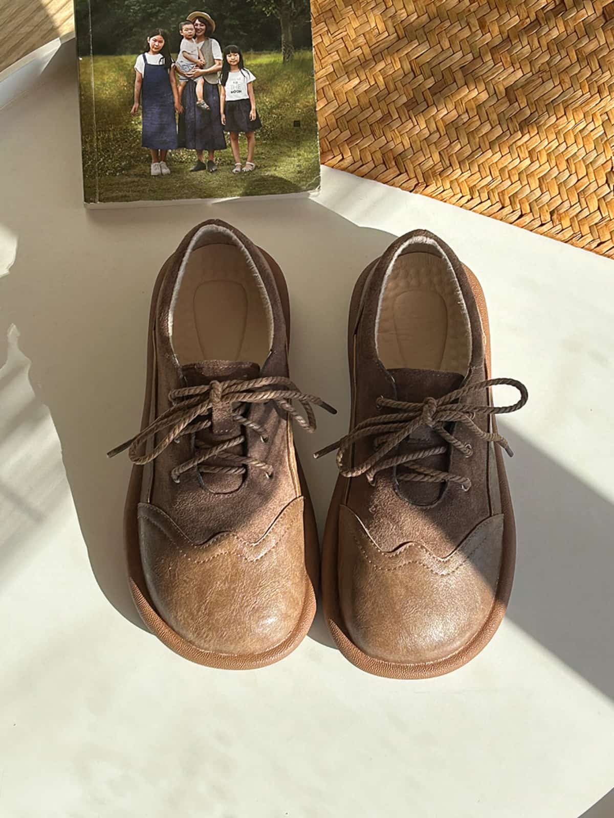 Small leather shoes women's new round head lace-up flats student single shoes