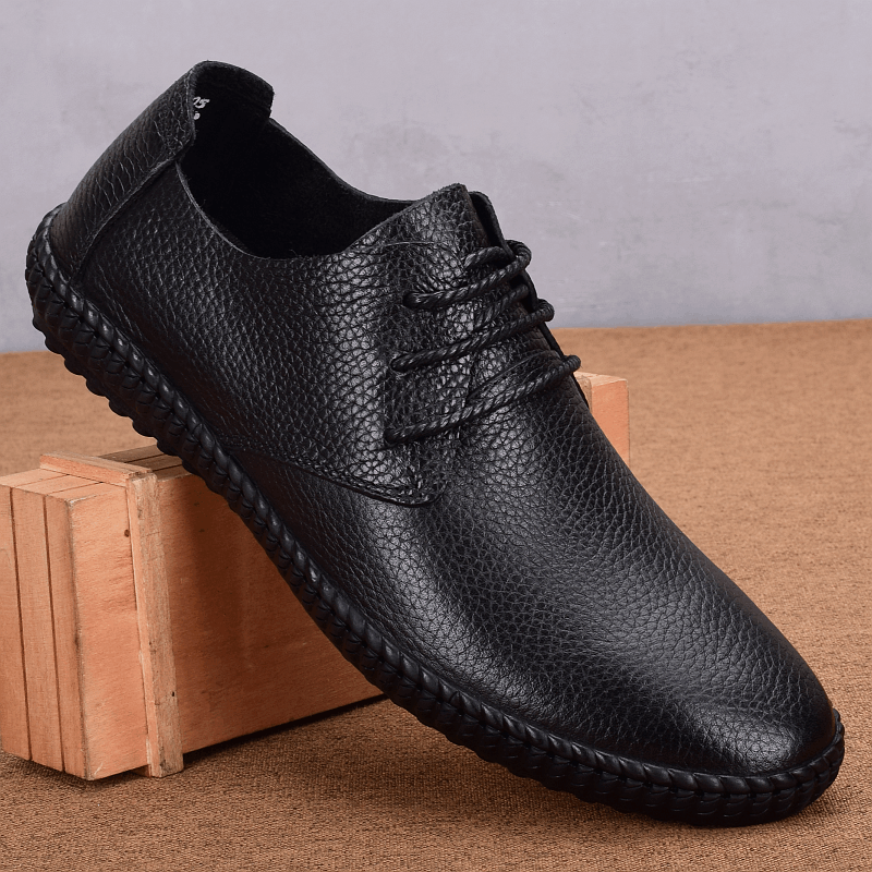 Single-layer cowhide casual leather shoes men's genuine leather driving shoes soft leather soft-soled single shoes lace-up breathable men's shoes