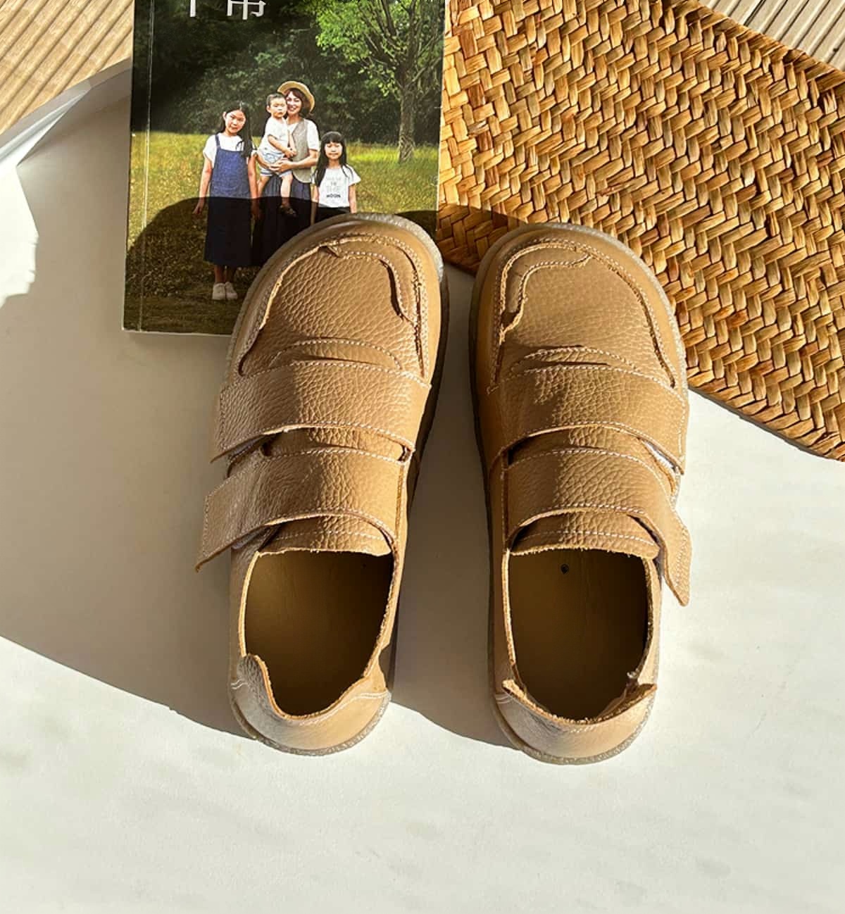 Leather Round Head Flat Shoes Velcro Soft Sole Versatile Little White Shoes