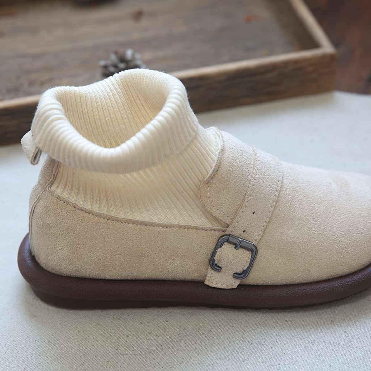 Suede round head flat shoes autumn and winter fleece comfortable low-heeled elastic socks boots short boots