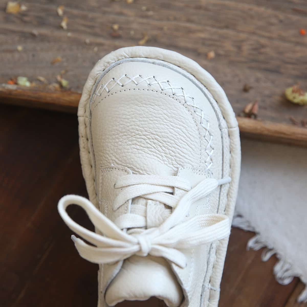 Leather round head lace-up platform big head shoes cute shoes handmade comfortable single shoes