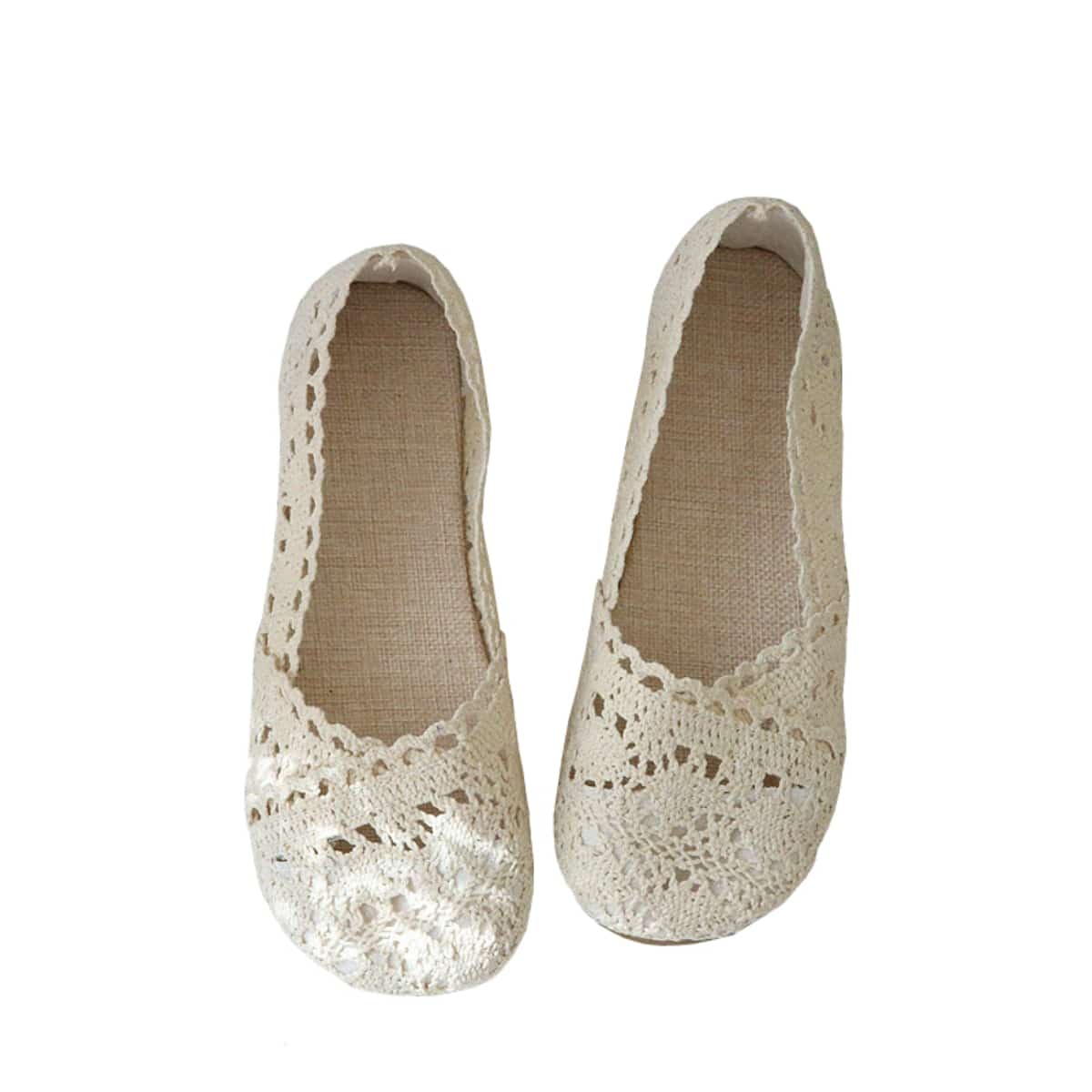 Hollow round head flat shoes summer cotton and linen comfortable one foot net shoes fisherman shoes single shoes women