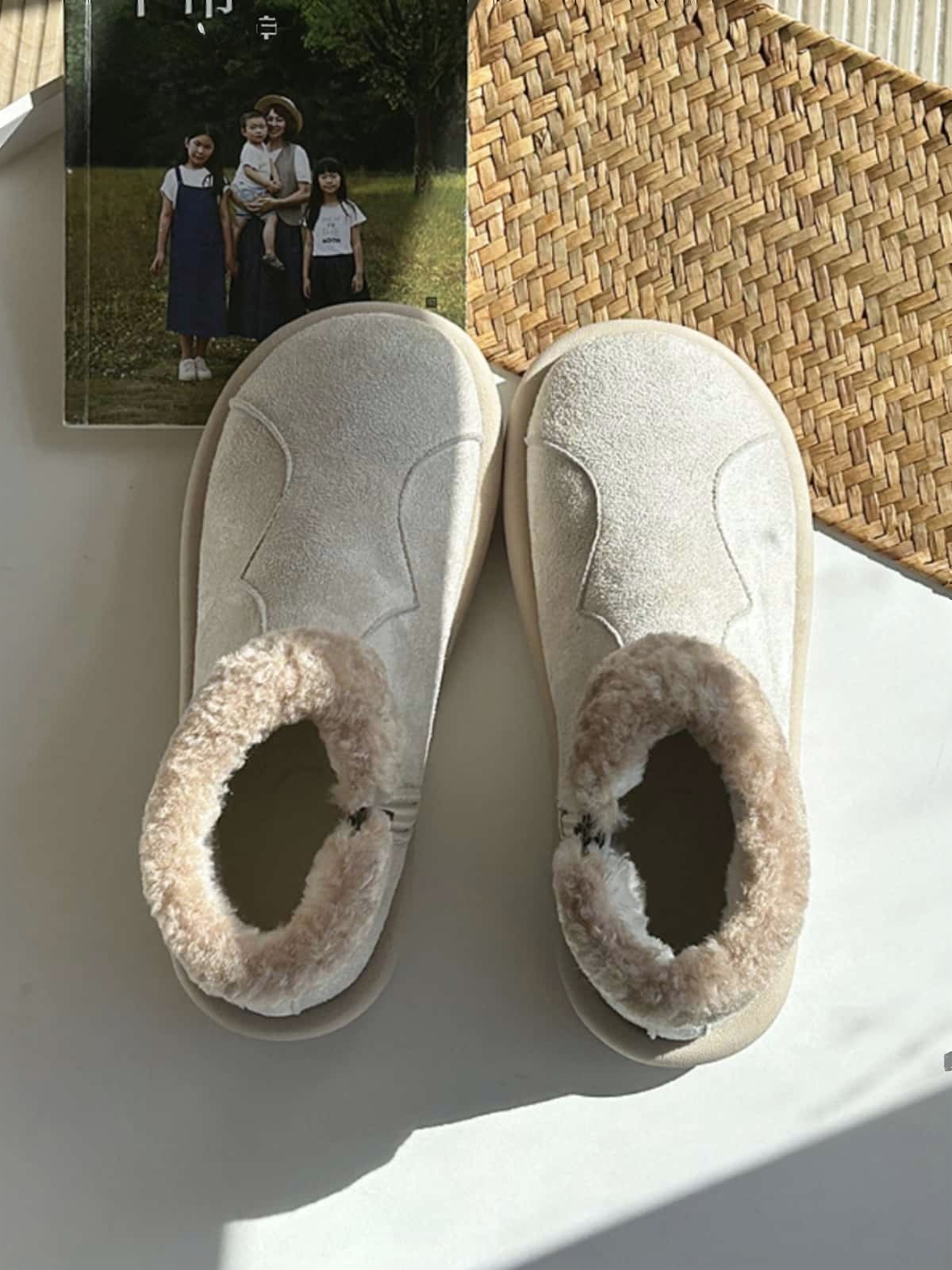 Suede round head flat bottom short boots winter cute plush warm snow boots