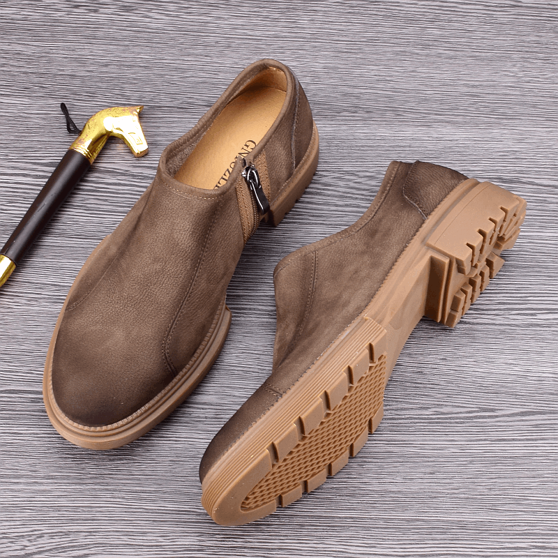 Spring and Autumn Breathable Leather Soft Leather Soft Sole Casual Leather Shoes Zipper Men's Single Shoes