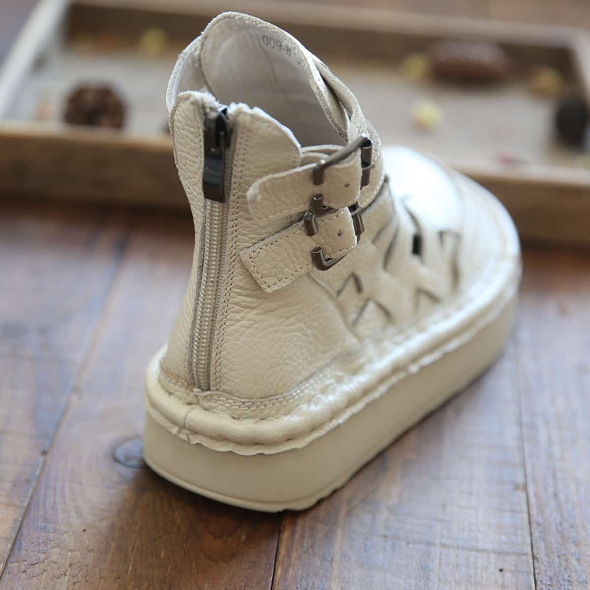 Leather Hollow Round Head Platform Big Head Shoes Fashion High Top Roman Sandals Women