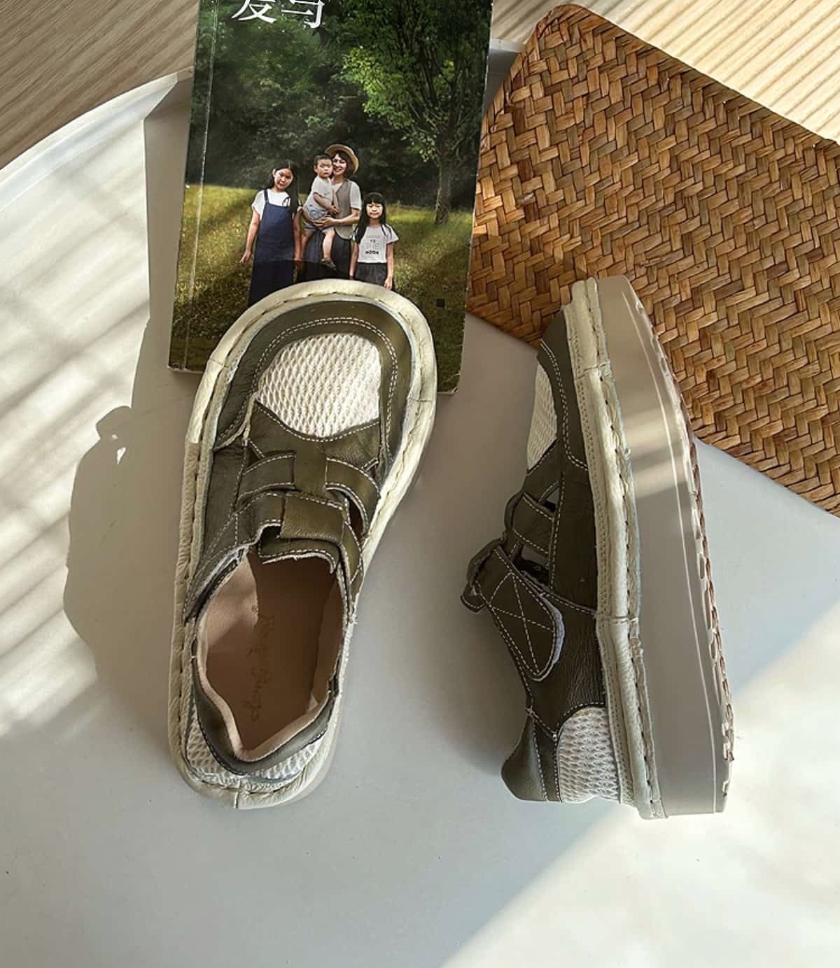 Handmade cowhide little white shoes women's platform muffin shoes summer breathable mesh shoes college wind big head shoes sports shoes