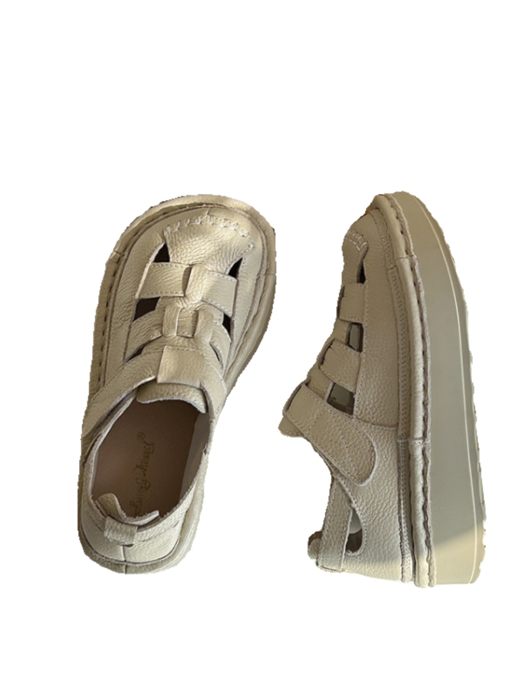 Leather wide head thick sole heightening sandals women's handmade big head shoes summer hollow breathable Roman women's shoes