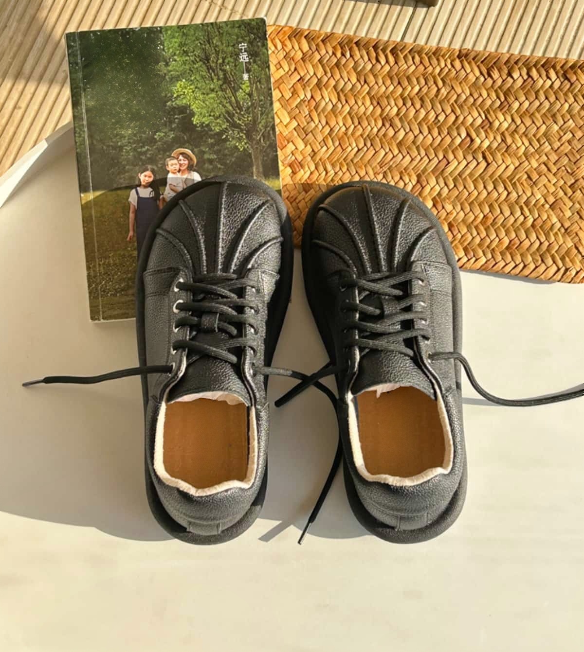 Round head lace-up flat-soled single shoes spring cream shell head comfortable soft-soled shoes