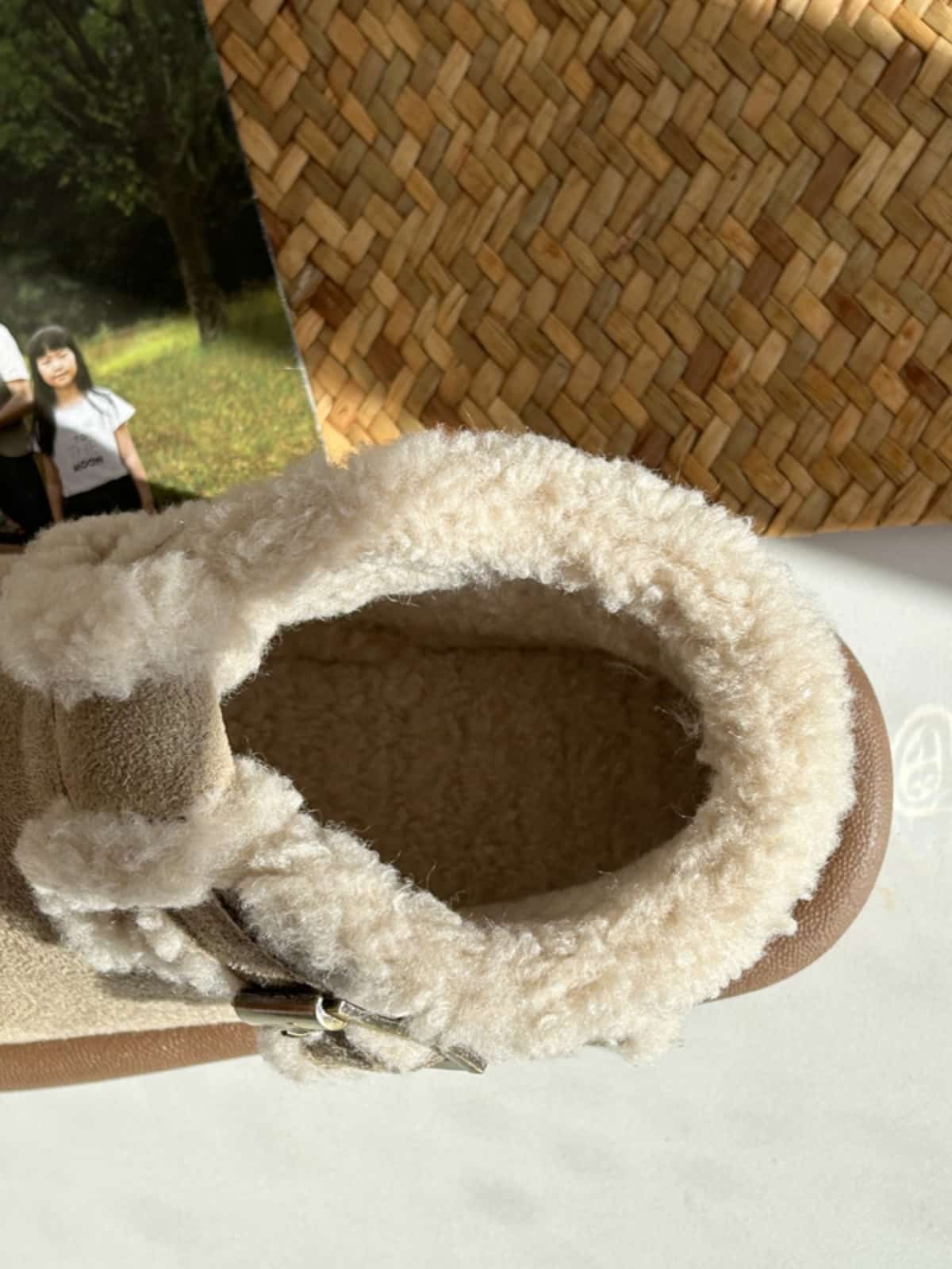 Imitation lamb wool round head flat-bottomed short boots winter belt buckle simple warm snow boots