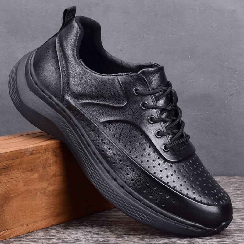Hollow leather shoes men's summer breathable men's shoes genuine leather first layer cowhide stitching lightweight solid sports shoes