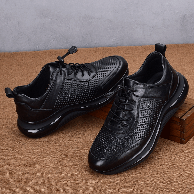 Genuine leather sports men's cowhide summer breathable casual shoes hollowed out leather shoes punched holes lightweight air cushion