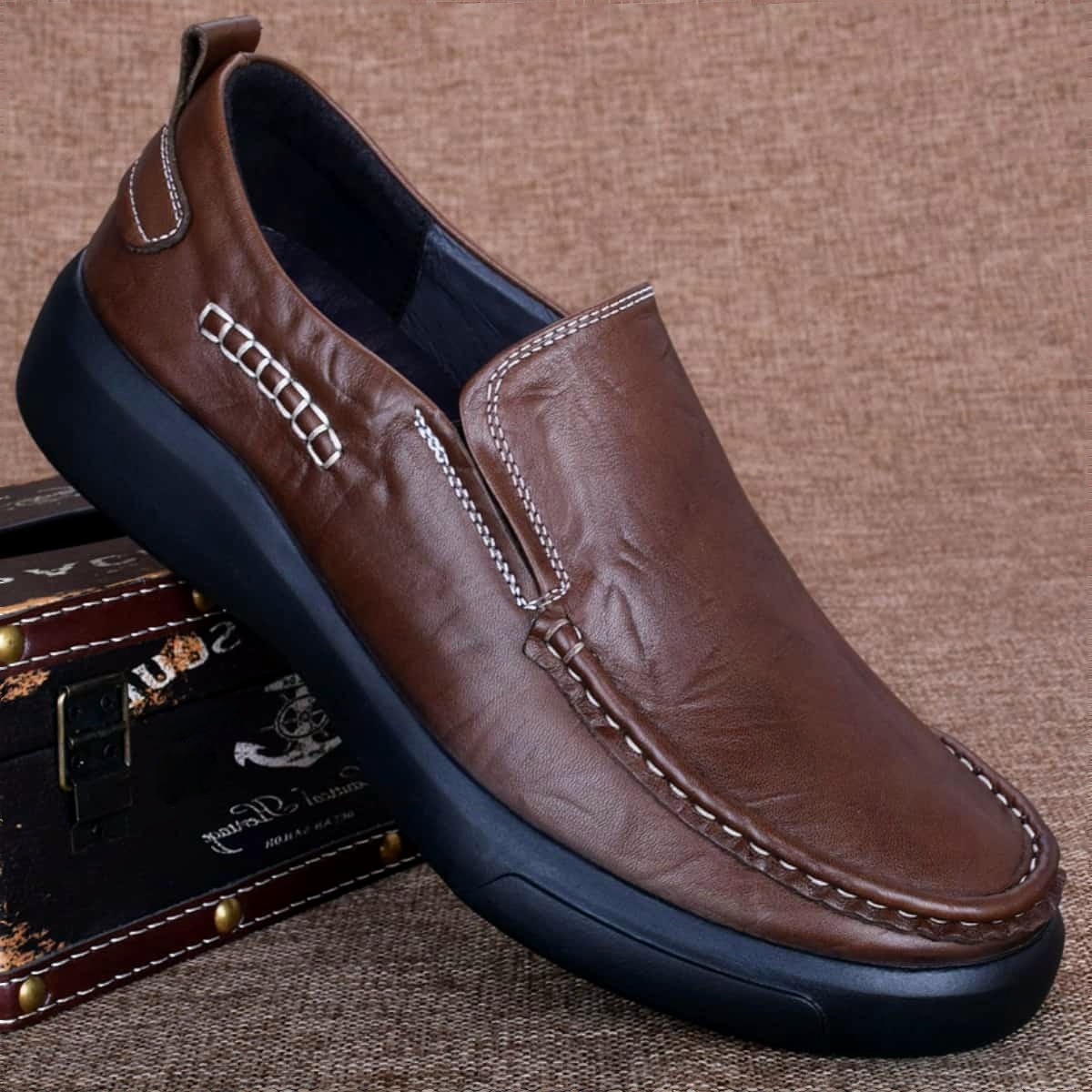 One-pedal handmade leather versatile men's business casual leather shoes breathable and wear-resistant thick-soled large-size shoes