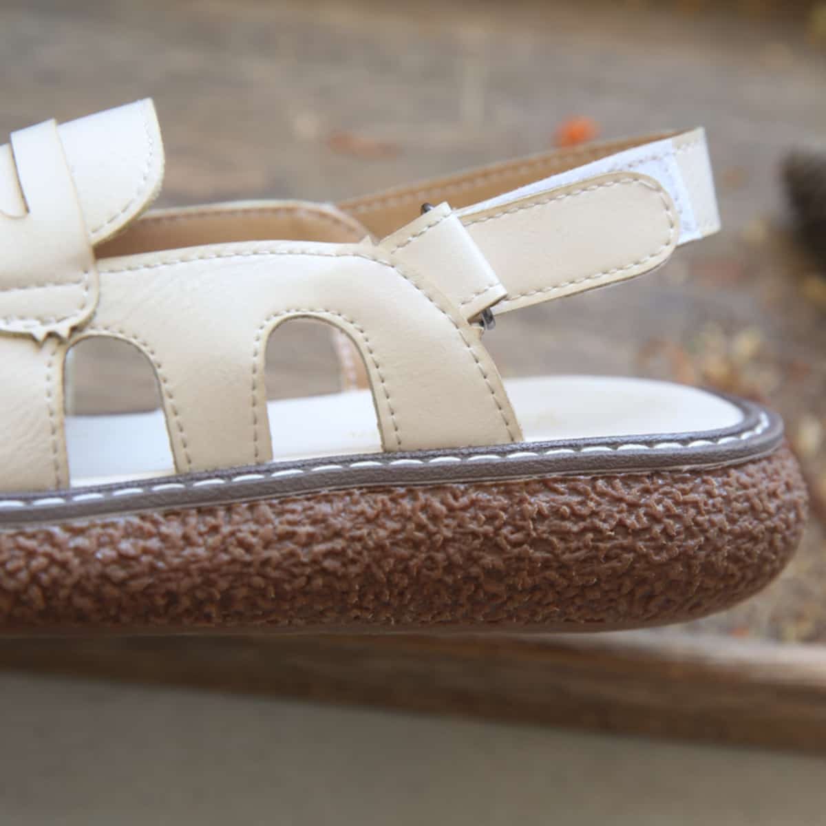 Hollow round head platform big head sandals summer Velcro beige mid-heel Roman shoes