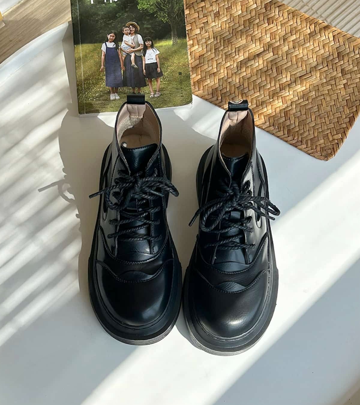 Round head lace-up thick-soled big-head Martin boots autumn black versatile short boots women