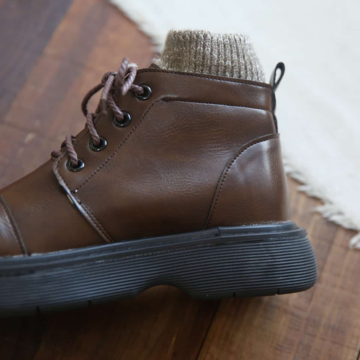 Glossy round head lace-up thick-soled big head shoes winter wool mouth velvet personalized versatile Martin boots women