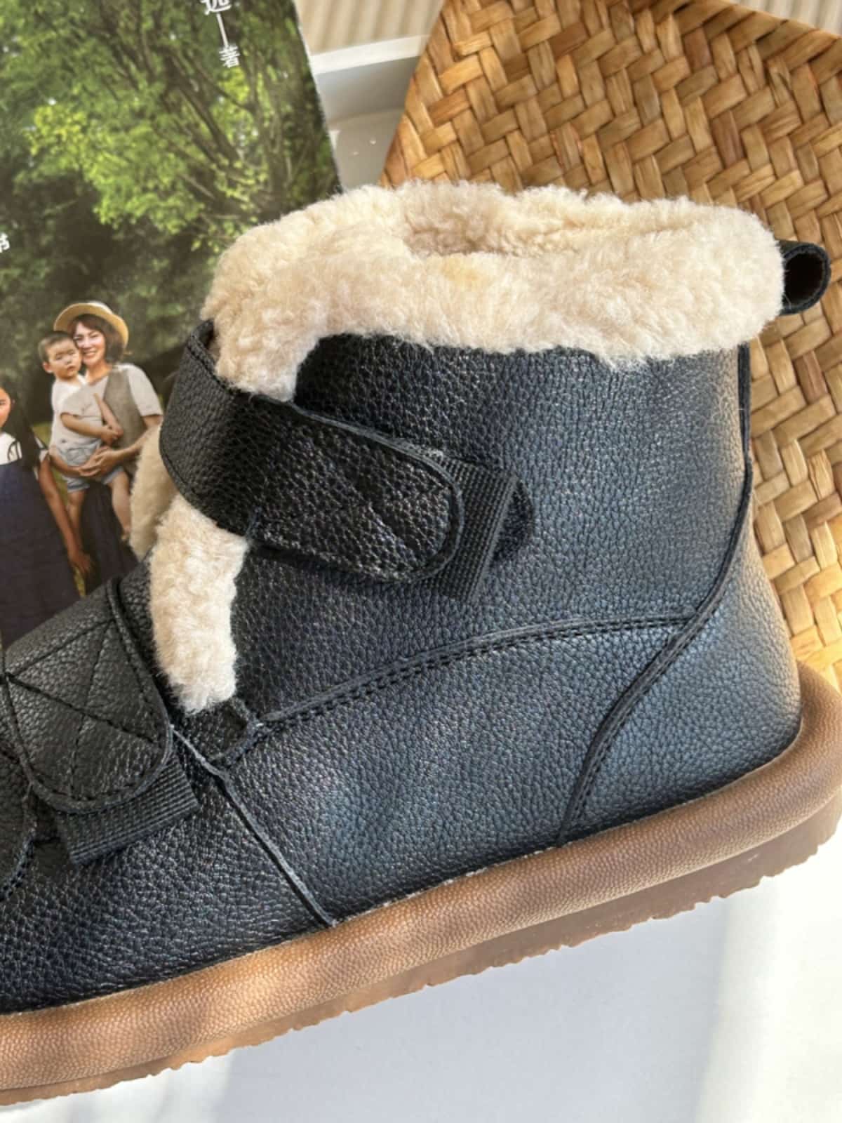 Imitation lamb wool round head flat-bottomed short boots winter Velcro cute warm snow boots