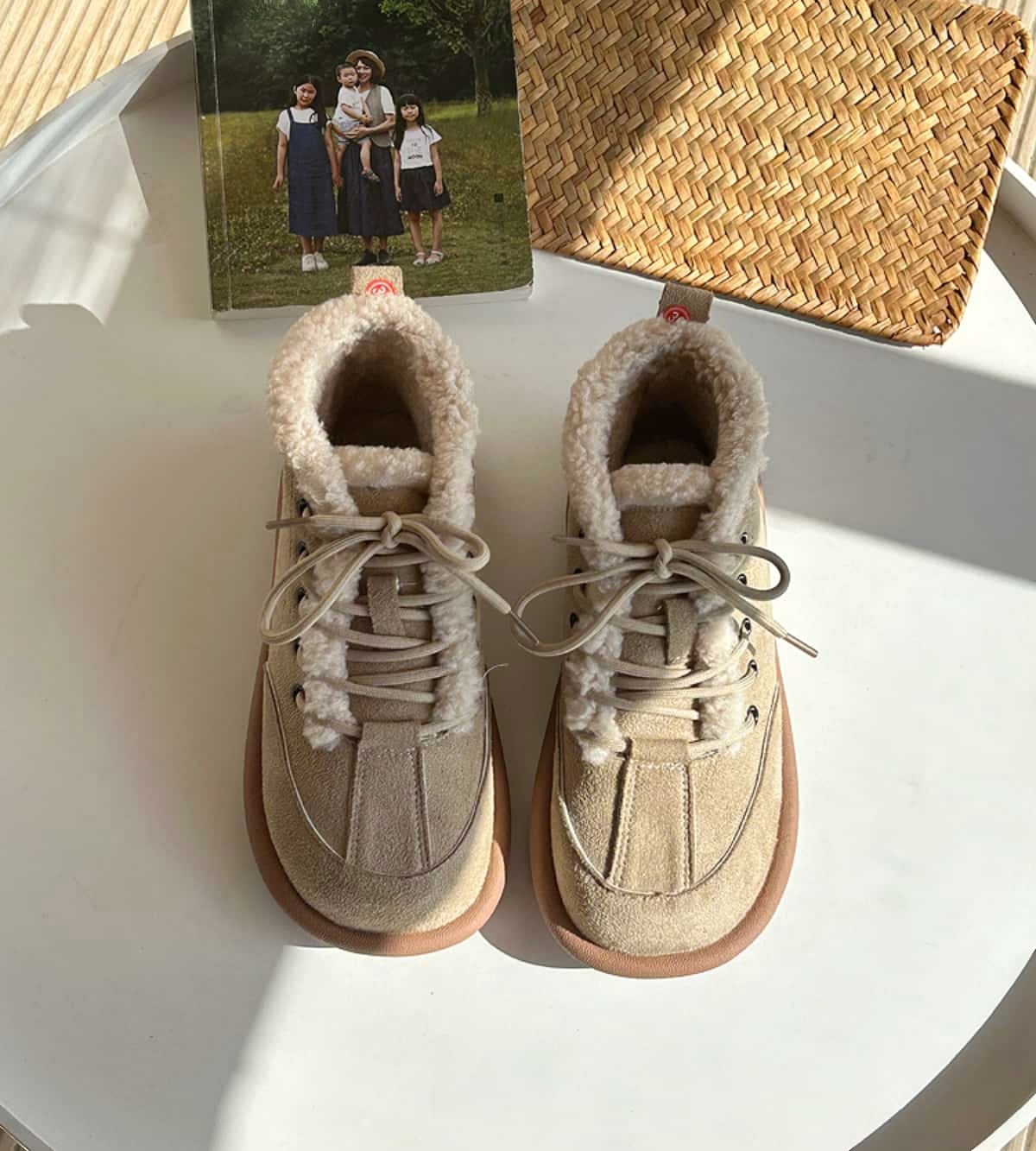 Imitation lamb wool round head strap-up flat-bottomed short boots winter velvet snow boots