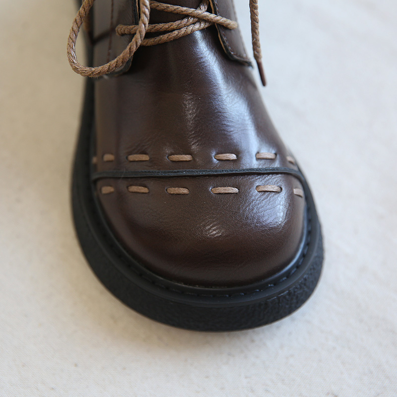 Glossy round head lace-up platform big head shoes black heightening locomotive boots Martin boots women's autumn