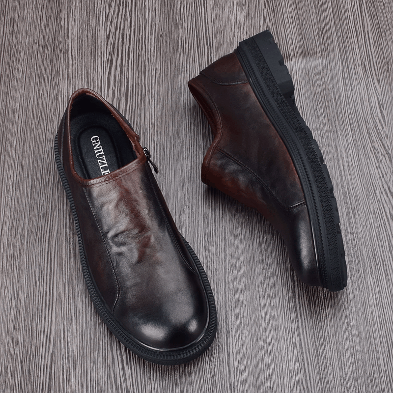 Casual single-layer leather shoes men's leather trend versatile round head platform zipper soft leather business youth single shoes men