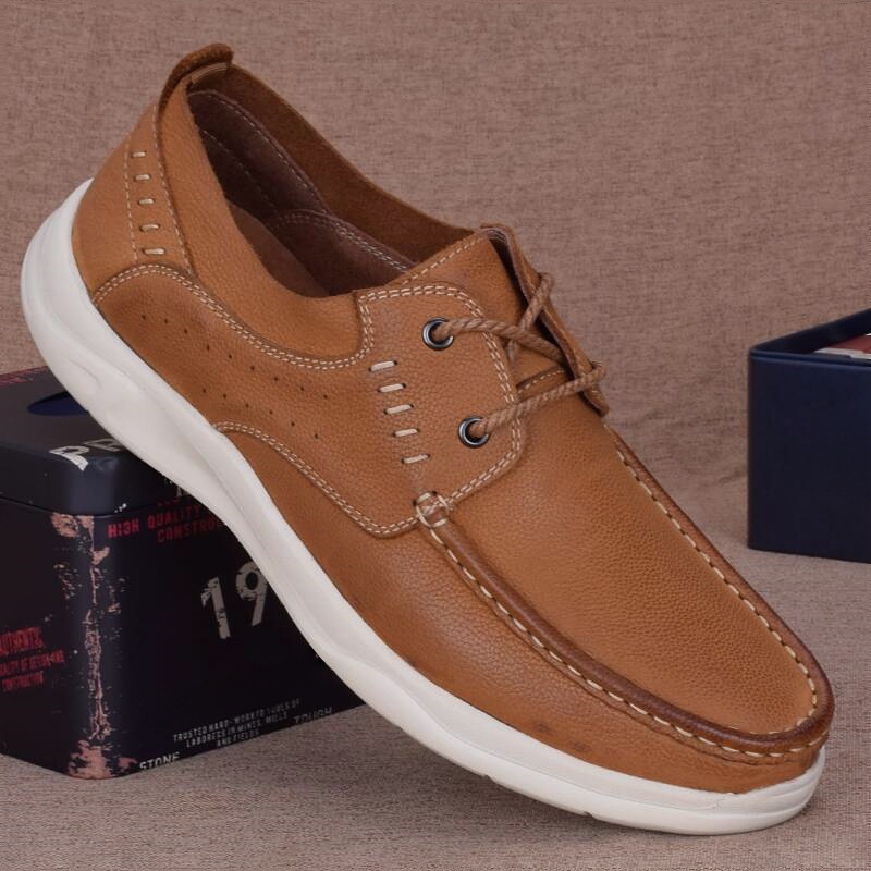 Men's leather shoes breathable soft sole shock absorption outdoor casual shoes trendy and comfortable first layer cowhide