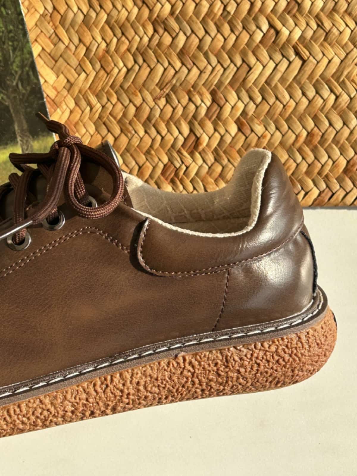 Round head lace-up platform big head shoes fashionable shell head brown small leather shoes