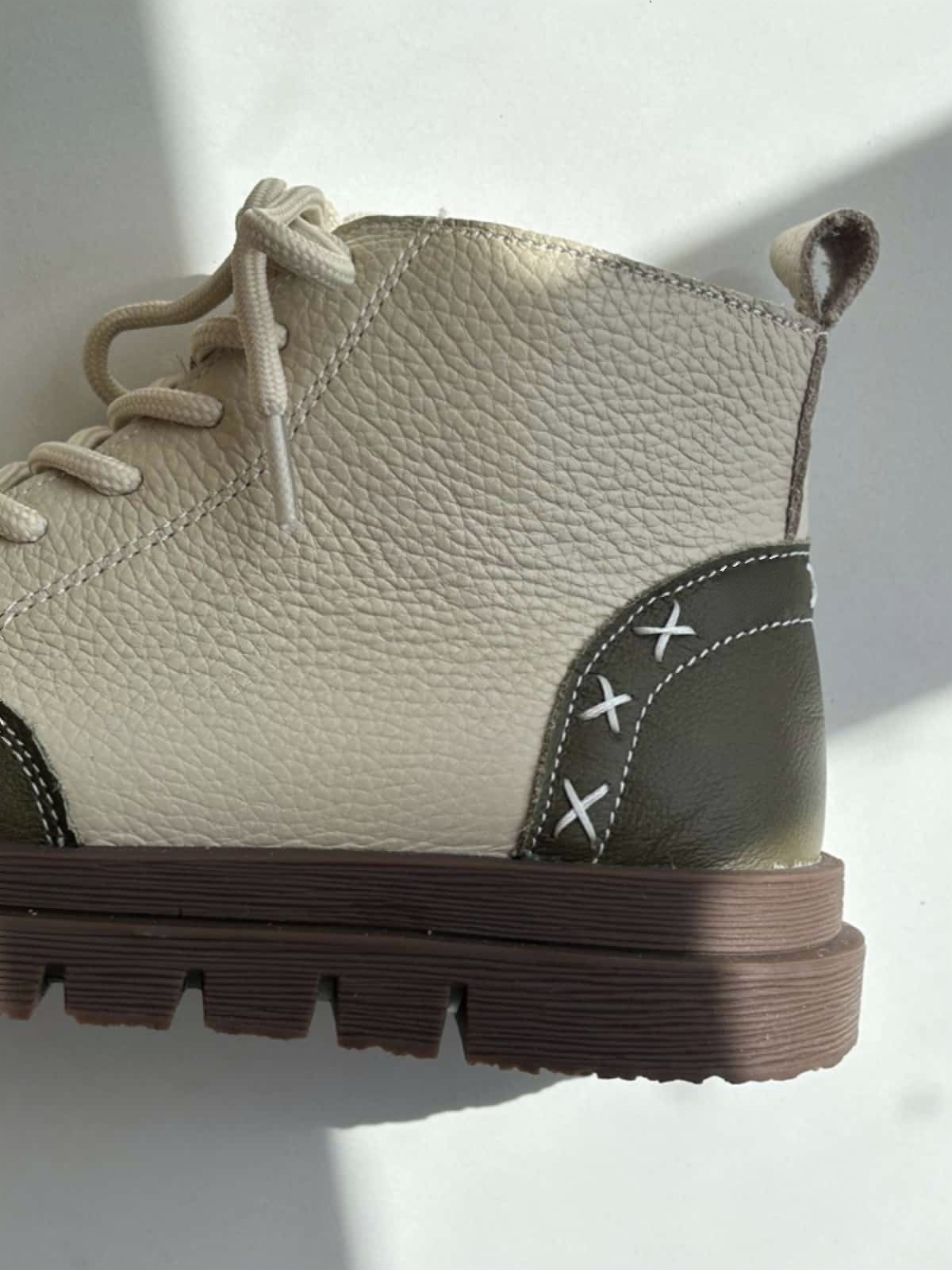 Leather round head strap-on platform Martin boots autumn fashion color matching short boots