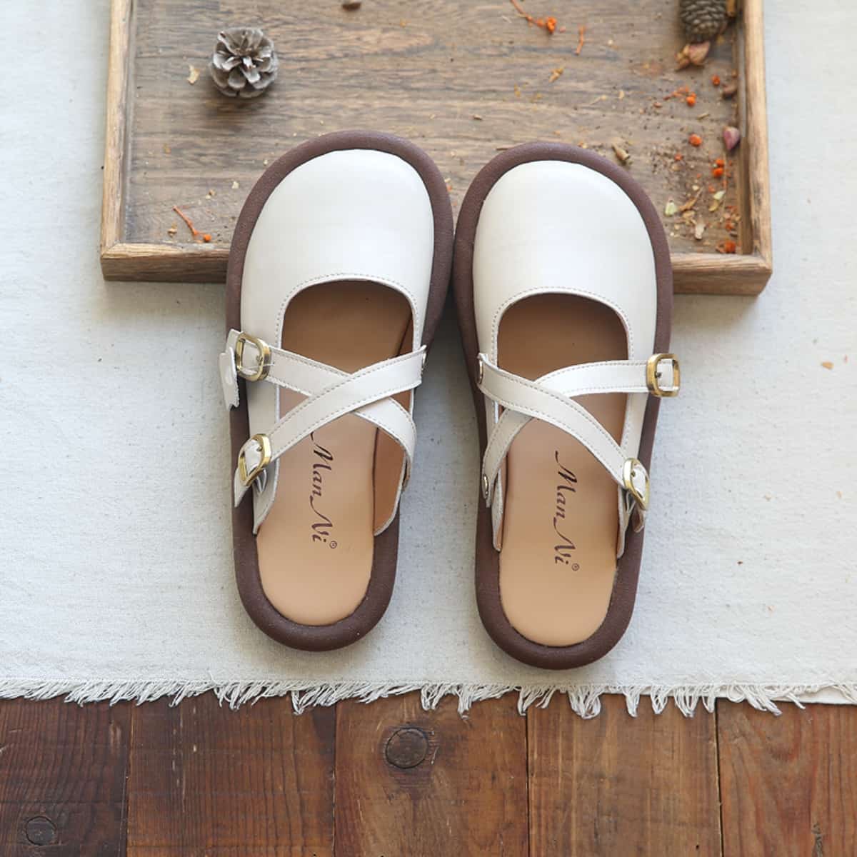 Leather bag head flat big head shoes summer cross belt comfortable cool slippers