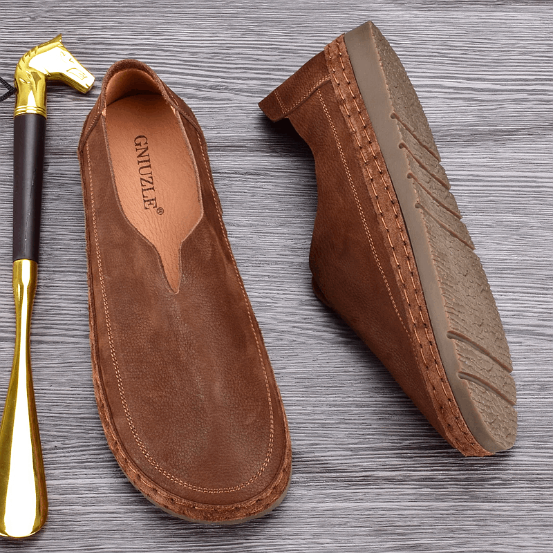 Breathable one-pedal Doudou shoes men's leather soft-soled lazy driving shoes lightweight shock-absorbing casual single-layer leather shoes