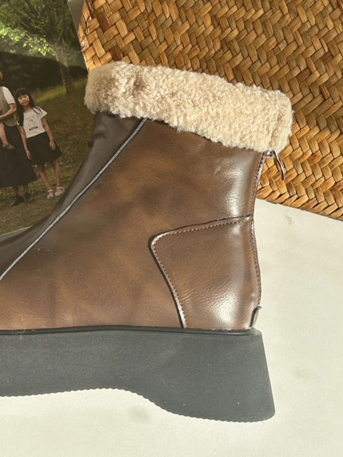 Round head thick-soled Martin boots winter imitation lamb wool black height-enhancing handsome short boots