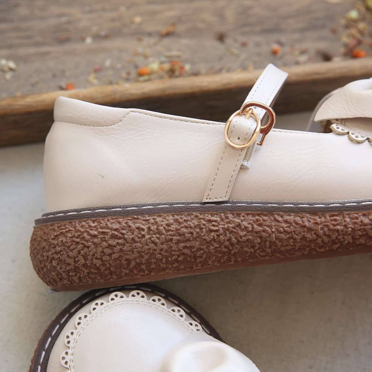 Round head platform big head shoes bow word belt versatile Mary Jane shoes sandals women