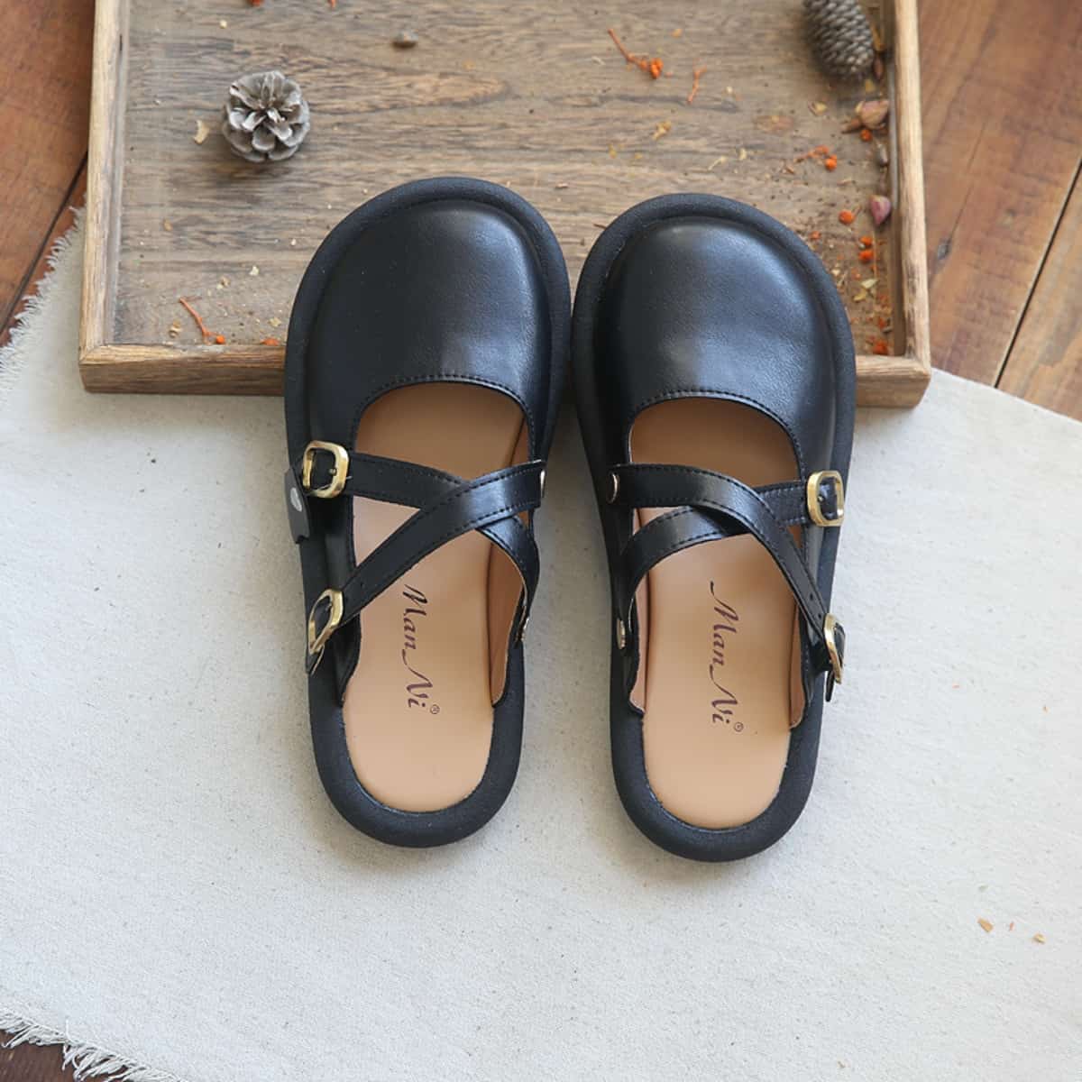 Leather bag head flat big head shoes summer cross belt comfortable cool slippers