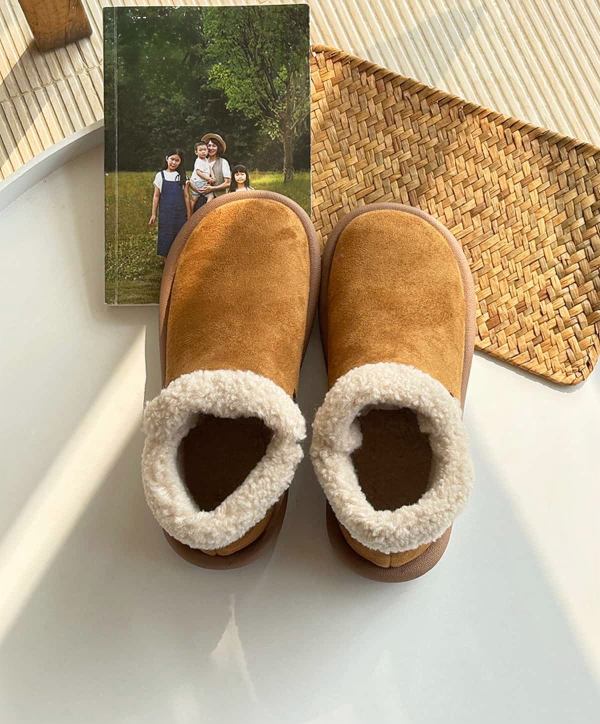 Imitation lamb wool round head flat-bottomed short boots autumn and winter warm soft and cute snow boots