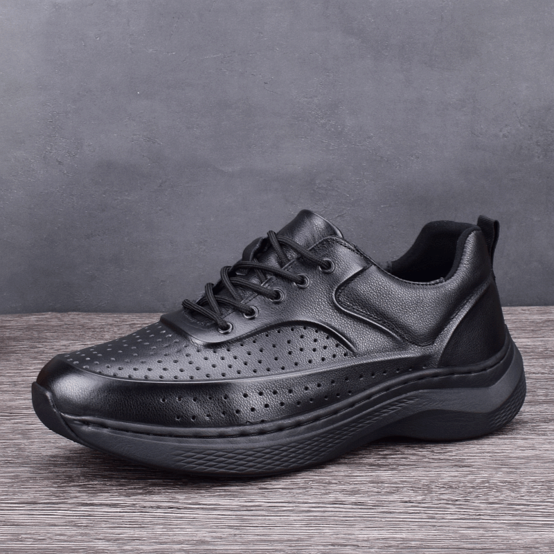 Hollow leather shoes men's summer breathable men's shoes genuine leather first layer cowhide stitching lightweight solid sports shoes