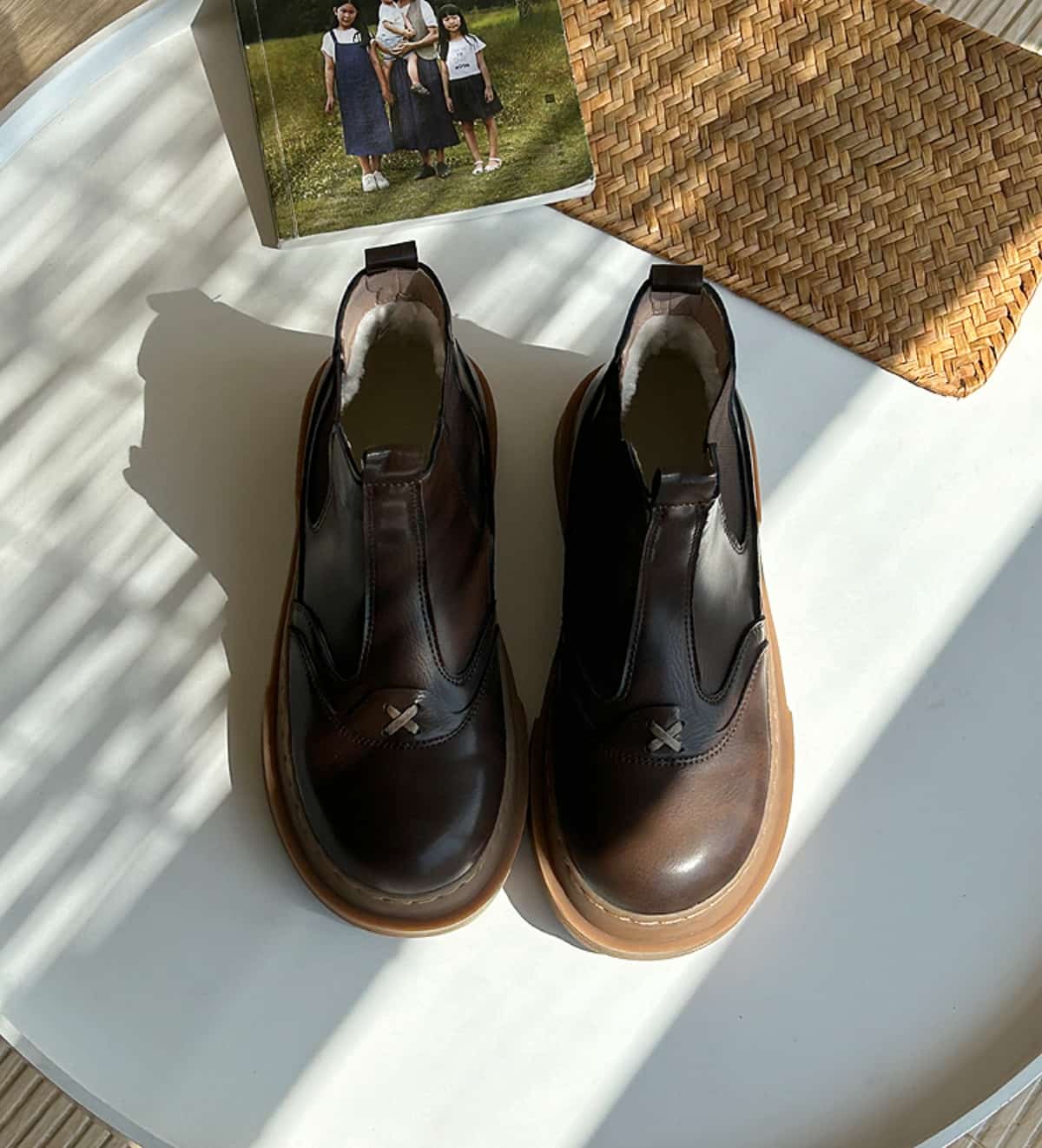 Round Head Platform Martin Boots Autumn and Winter Fleece Medium Heel  Boots Short Boots