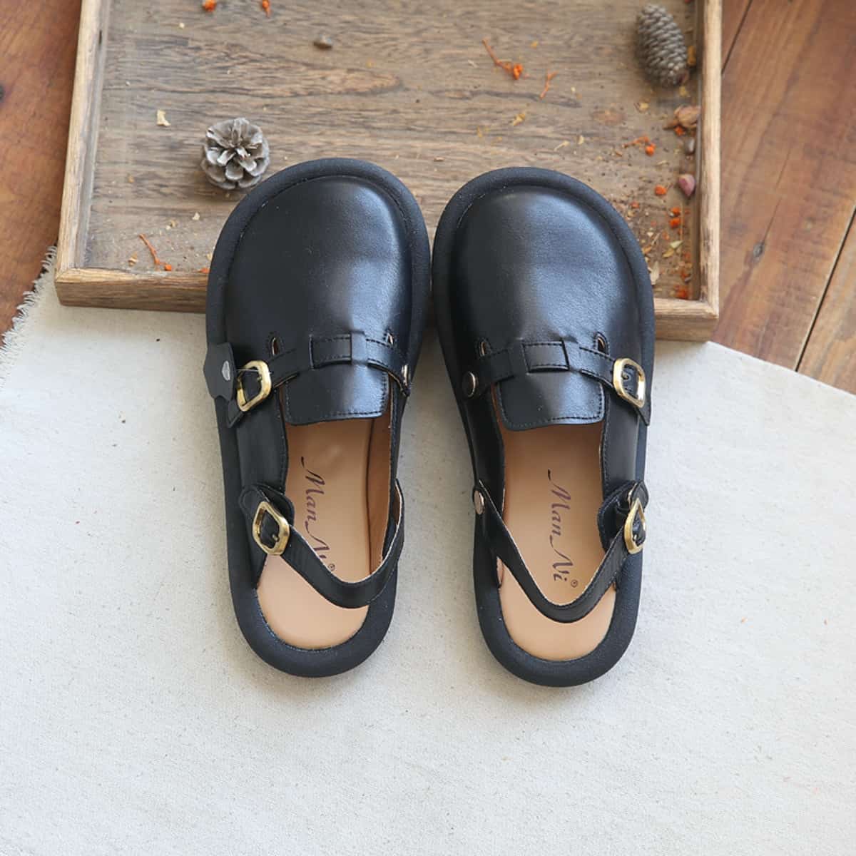 Leather bag head flat-soled big head shoes summer comfortable soft-soled Roman cool slippers