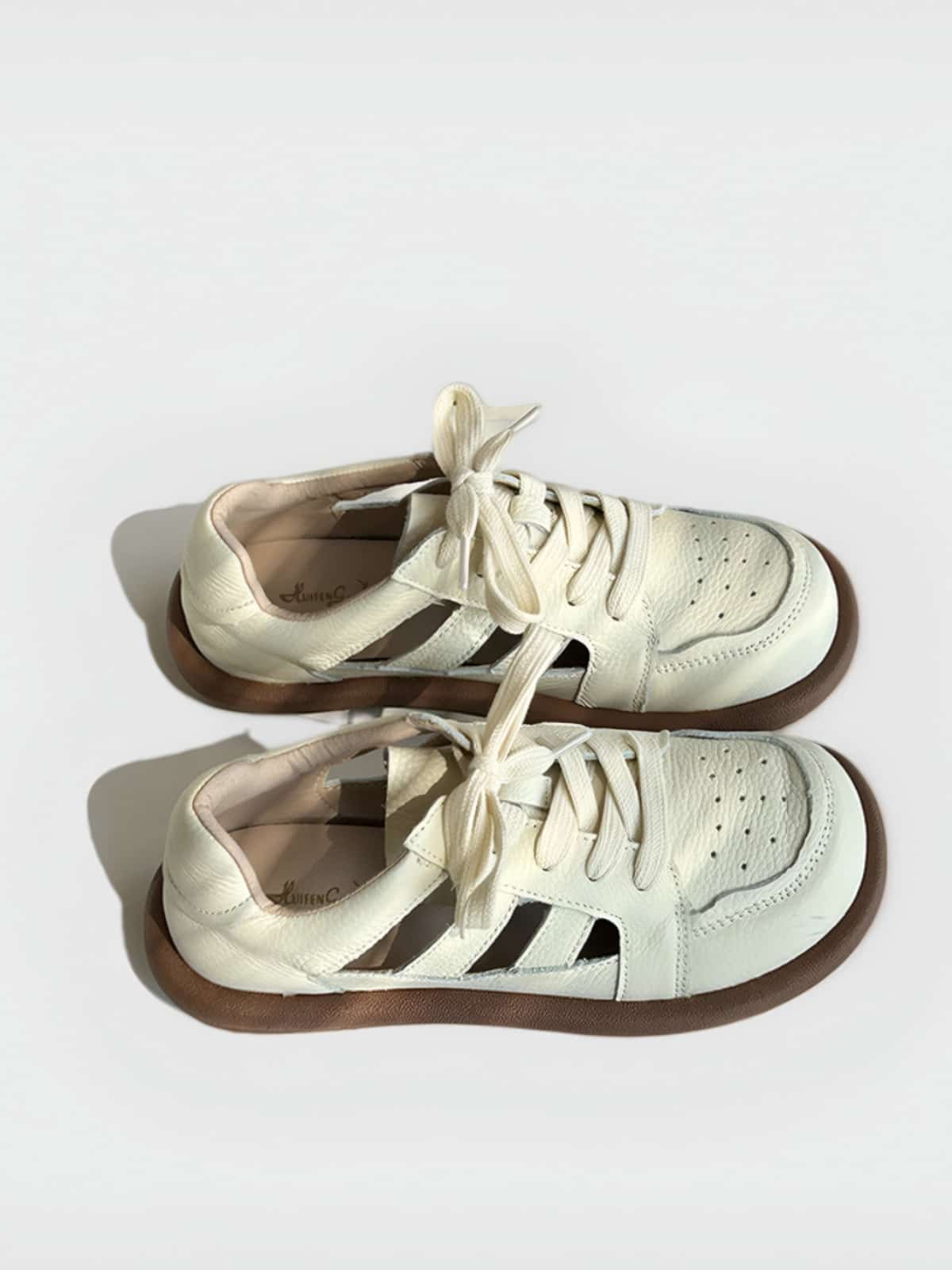 Leather handmade women's shoes summer breathable hollow hole white shoes soft sole cowhide sandals student shoes