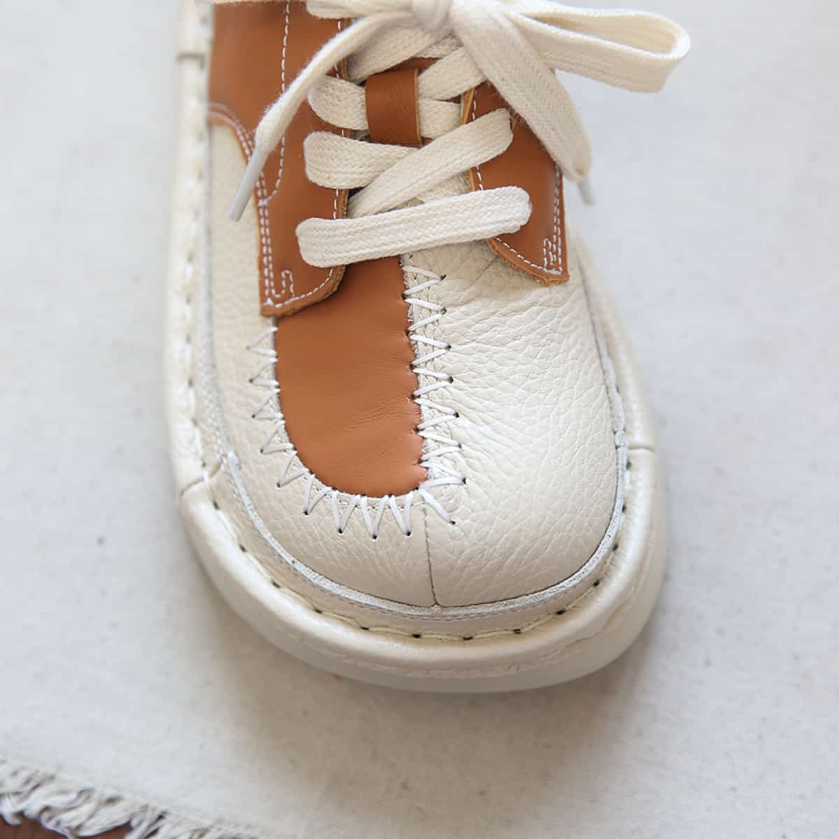 Leather round head lace-up thick-soled big-head shoes autumn and winter muffin soles comfortable single shoes