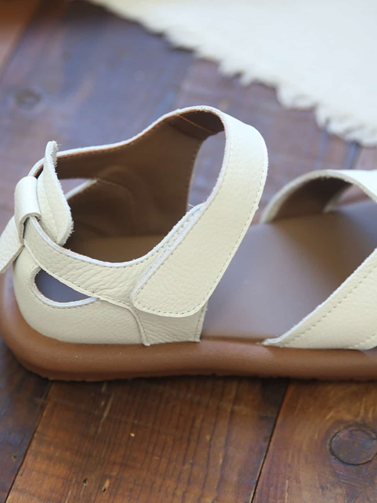 Leather hollow round head flats summer Velcro breathable soft-soled sandals