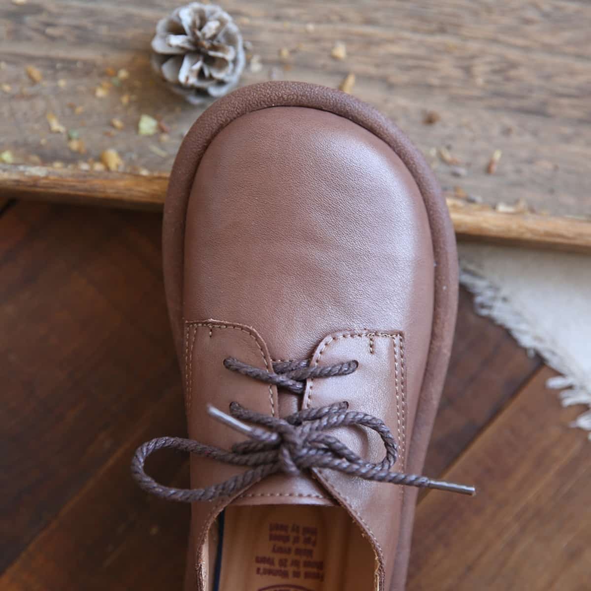 Leather round head lace-up flats, new comfortable small leather shoes, single shoes