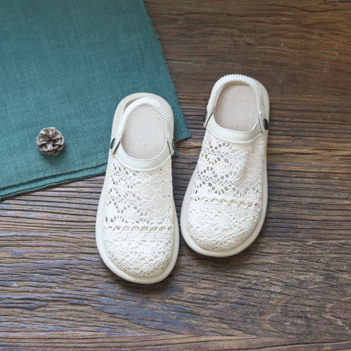 Hollow bag head flat bottom half slippers summer cotton and linen breathable soft bottom big head cool slippers