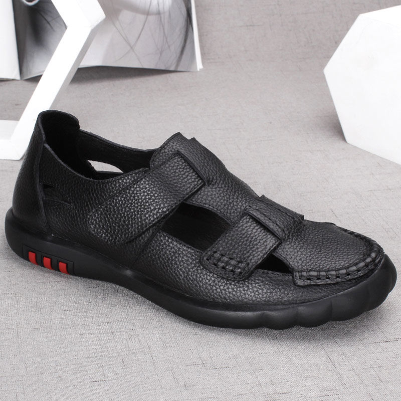 Men's sandals leather summer soft sole non-slip casual hole shoes men's breathable first layer cowhide sandals