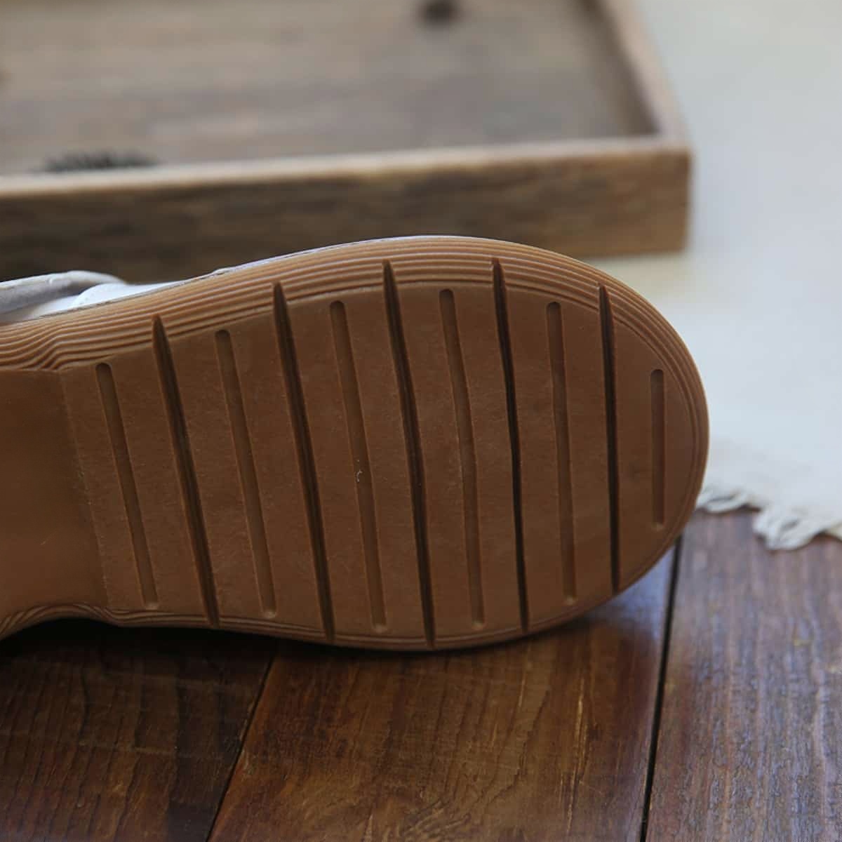 Hollow woven round head light mouth small leather shoes summer word with thick sole comfortable beige sandals