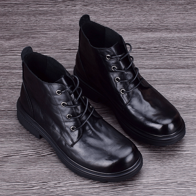 Martin boots men's genuine leather autumn and winter British mid-help tooling boots non-slip outdoor leather shoes loose big-headed leather boots