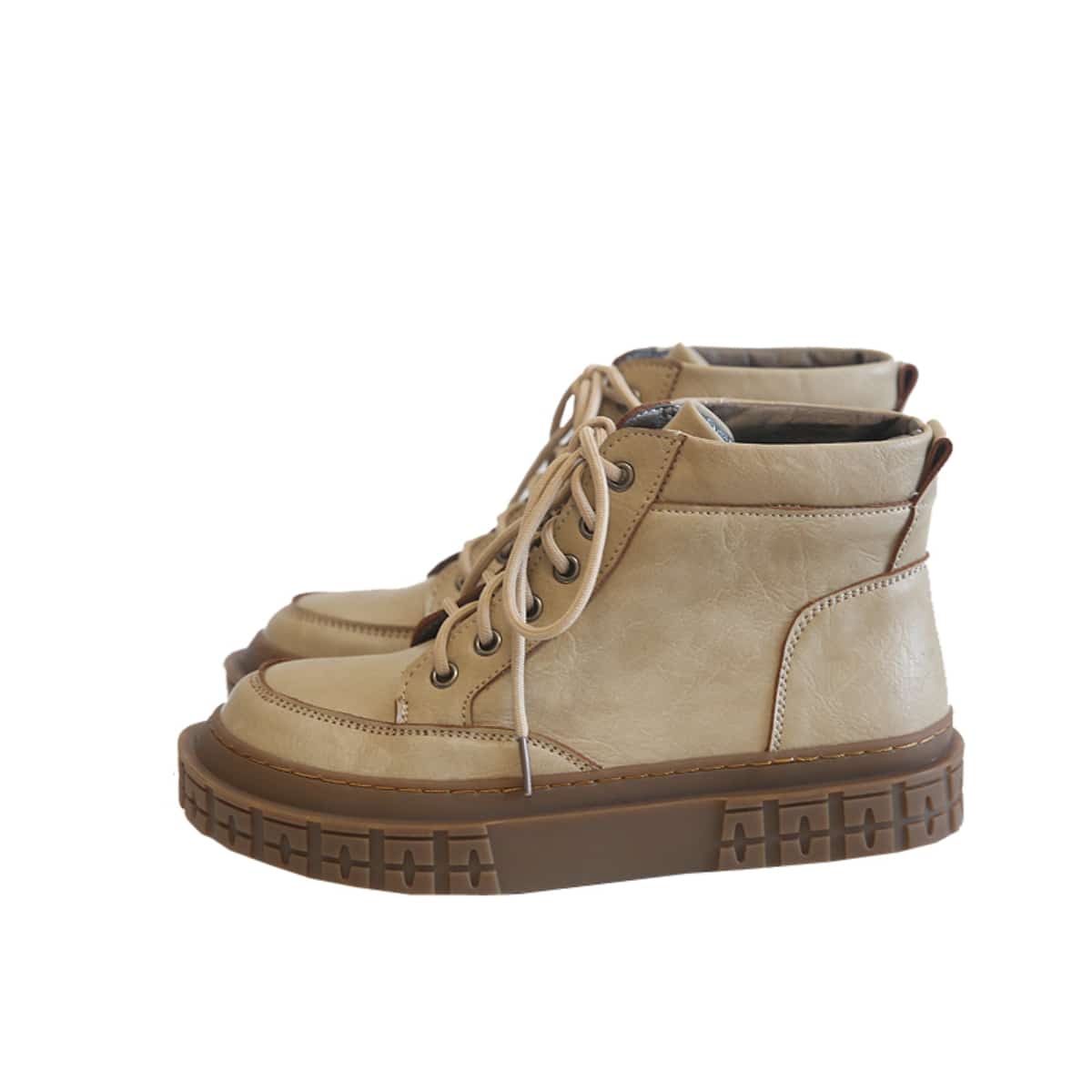 Round head lace-up thick-soled big-head Martin boots autumn new personalized versatile short boots