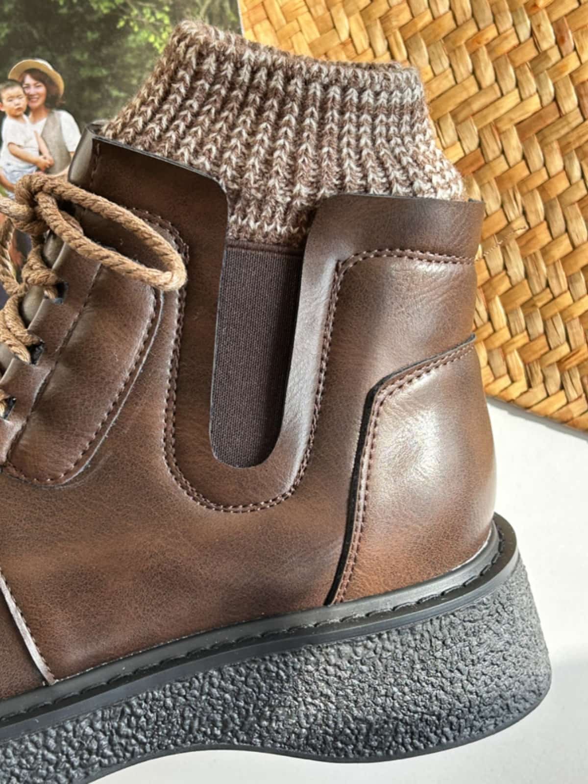 Wool mouth round head lace-up platform big head shoes winter velvet black Martin boots