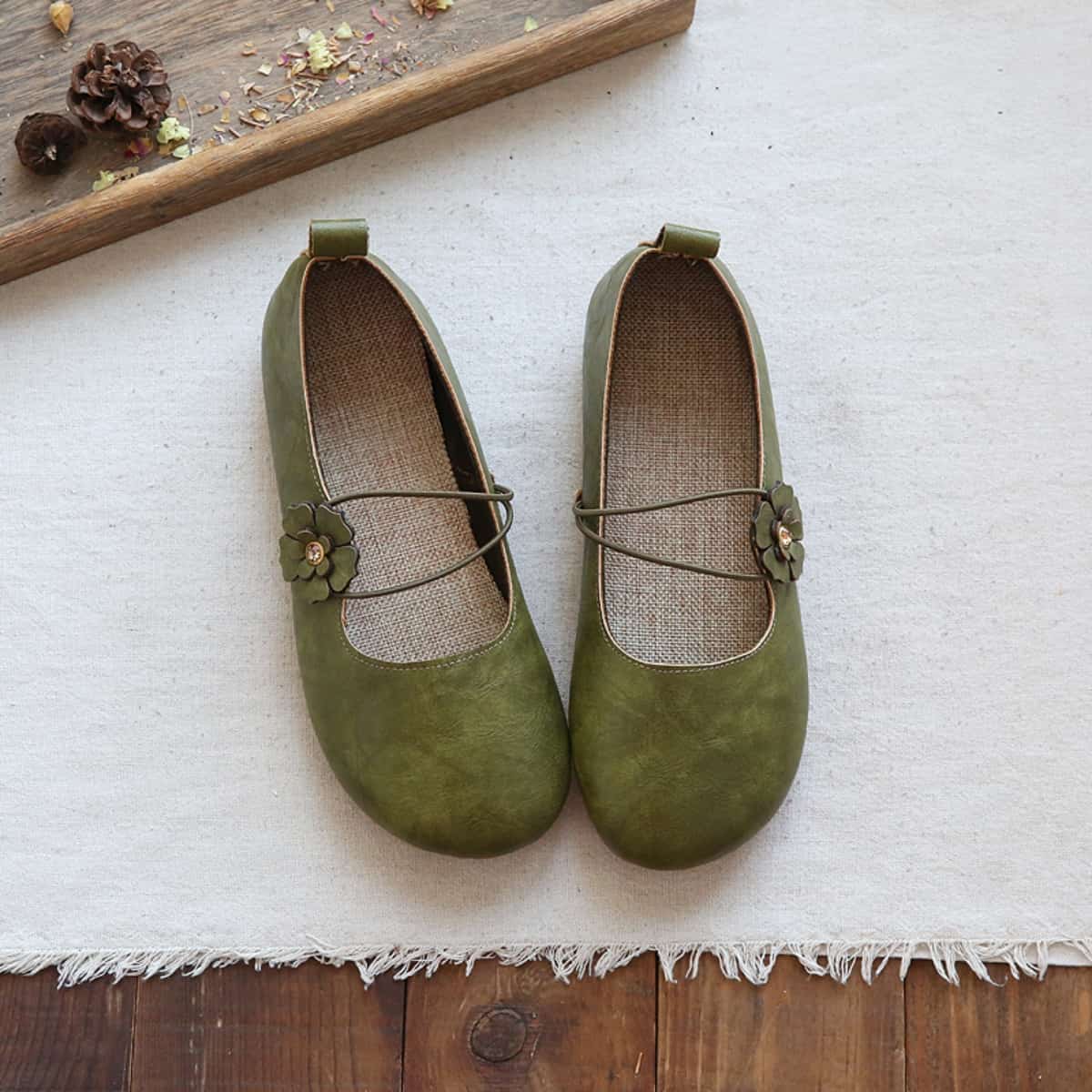 Small fresh petal bag head flat shoes handmade comfortable cotton and linen word with shallow mouth single shoes women