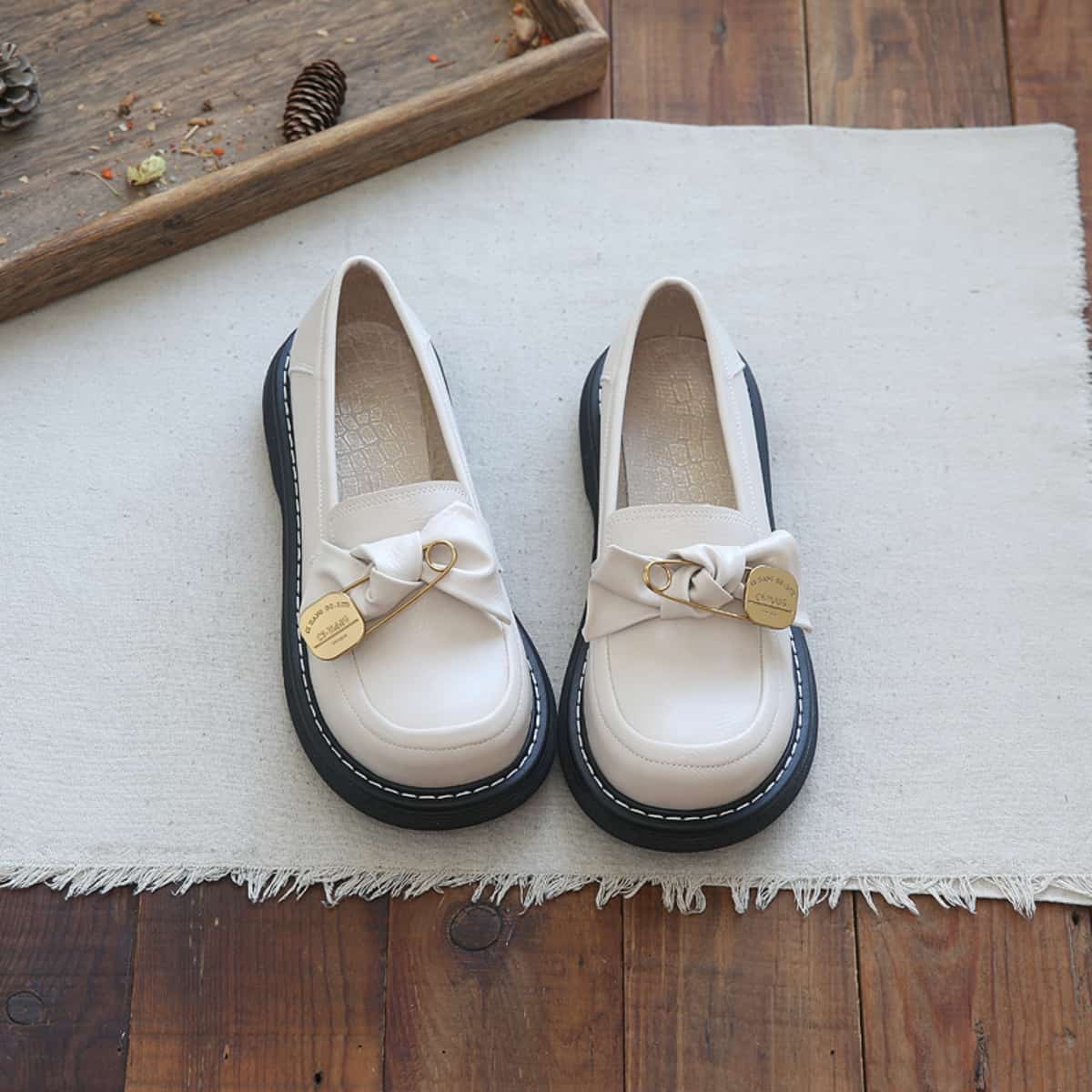 Round head thick sole big head shoes cute bow comfortable small leather shoes single shoes women