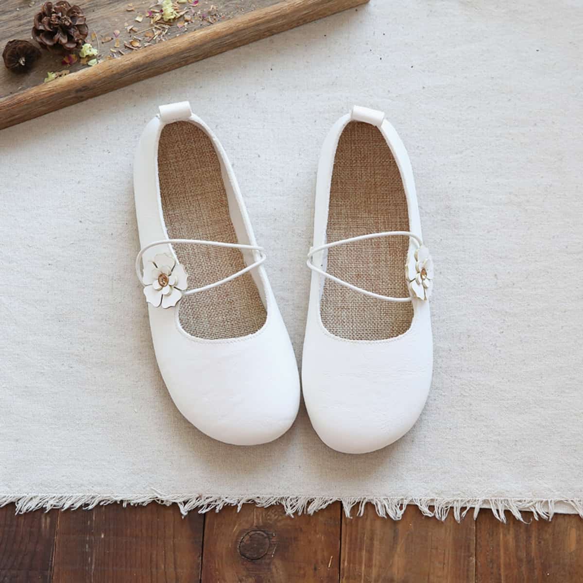 Small fresh petal bag head flat shoes handmade comfortable cotton and linen word with shallow mouth single shoes women