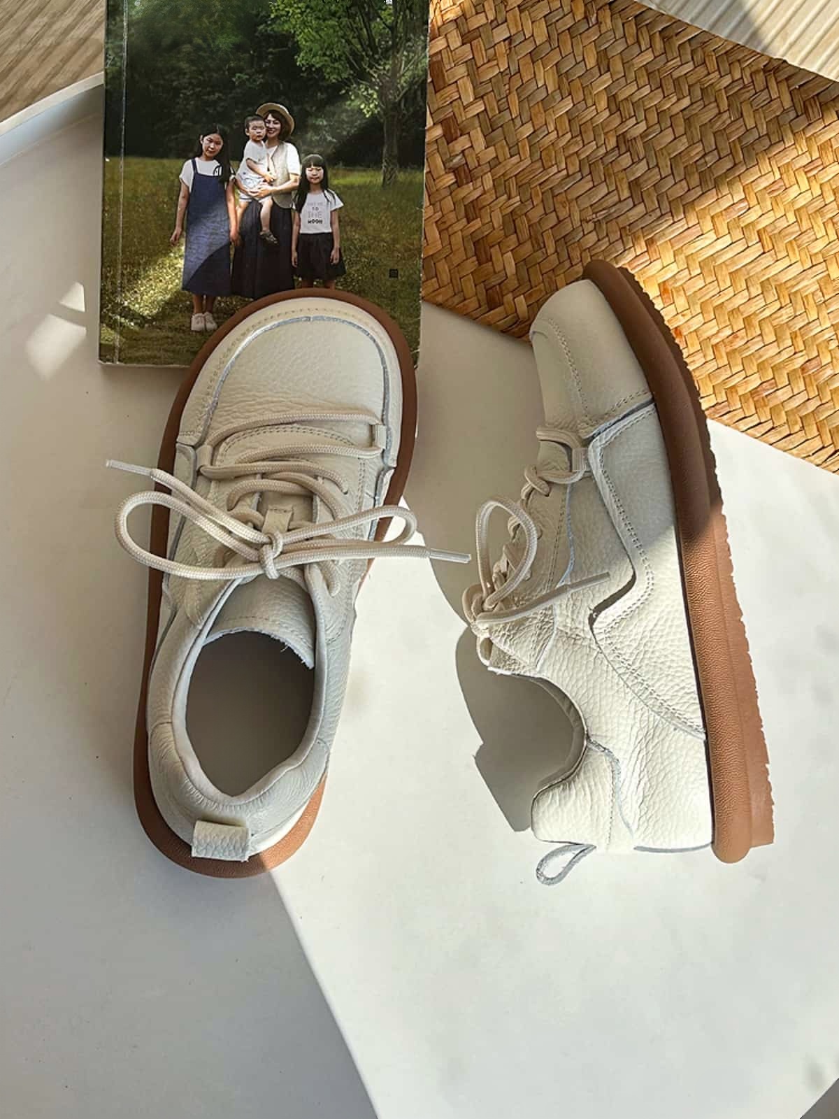 Leather round head lace-up little white shoes spring versatile student flat-soled German training shoes